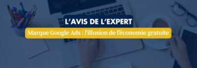 Expert opinion banner: 'L'AVIS DE L'EXPERT' with subtitle on Google Ads and the illusion of a free economy (article header).